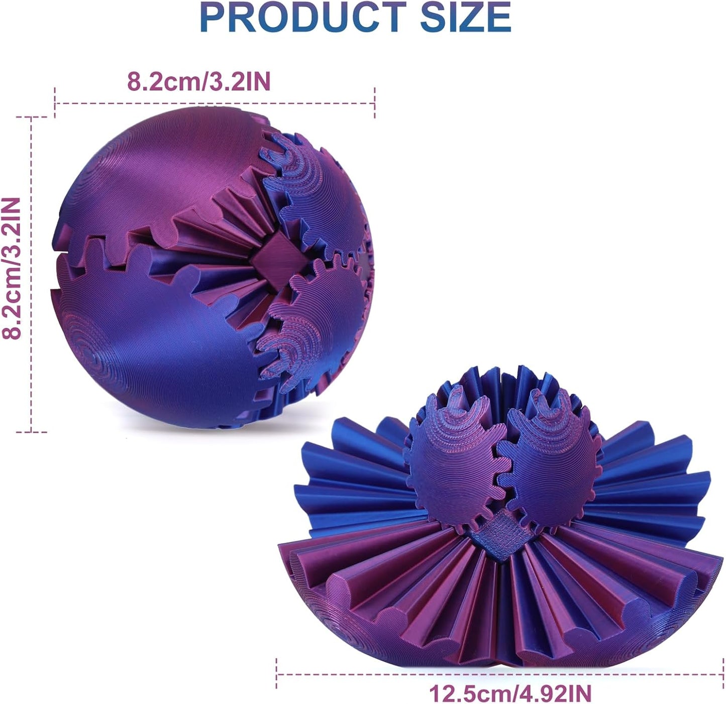 Gear Ball, Gear Sphere, 3D Printed Gear Ball Spin Ball Cube Fidget Toys GearSphere Ball, Stress Ball, Gear Sphere Desk Toy, Fidget Ball, Gear Toy for Stress and Anxiety Relaxing (Laser Color C)