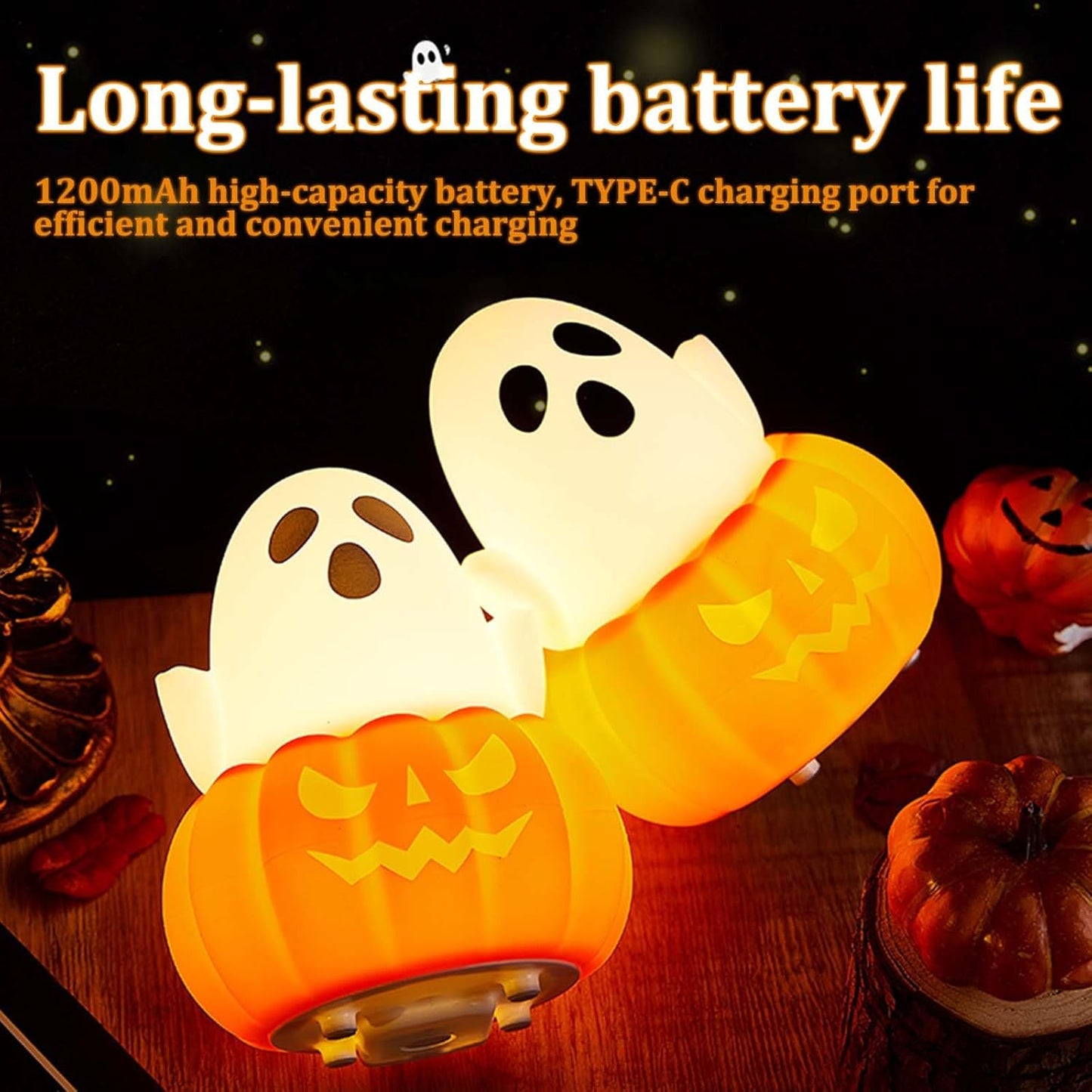 LED Pumpkin Ghost Night Light for Kids, Cute Lamp Gift 7 Colors NightLight, Silicone Rechargeable Bedroom Touch Pumpkin Lamps, Kawaii Room Decoration Bedside Lamp for Kids Girls Boys