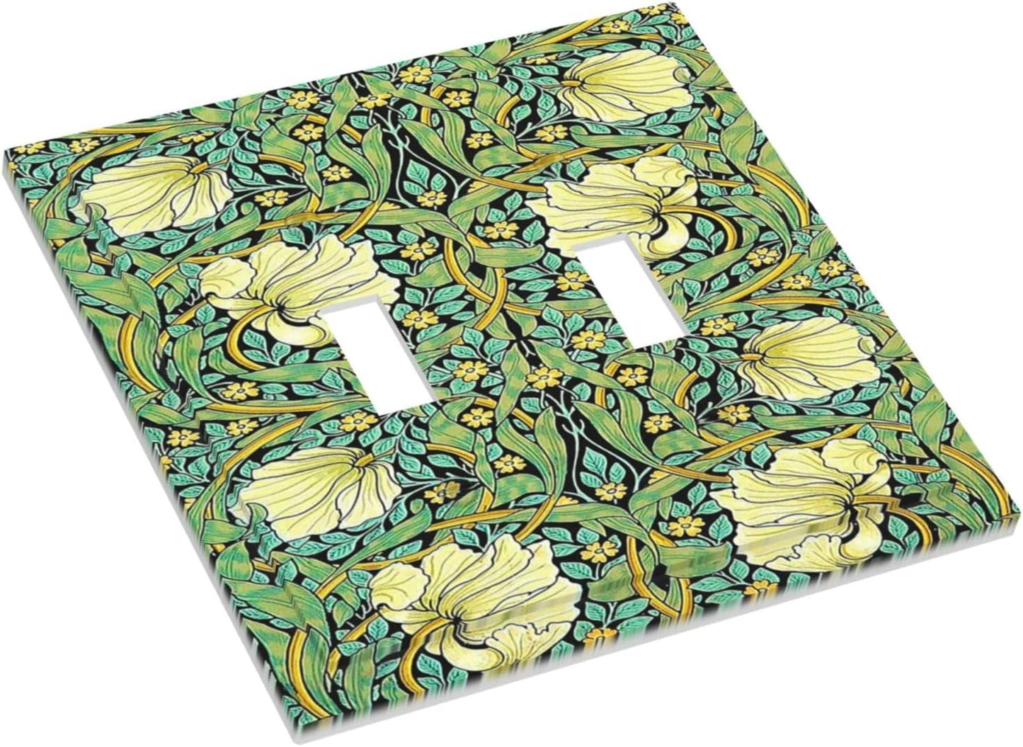 Decorative Switch Plates William Morris Vintage Floral Yellow Flowers Green Leaf 2 Gang Double Toggle Outlet Light Switch Cover Wall Plate Electrical Faceplate for Bedroom living Room Decor