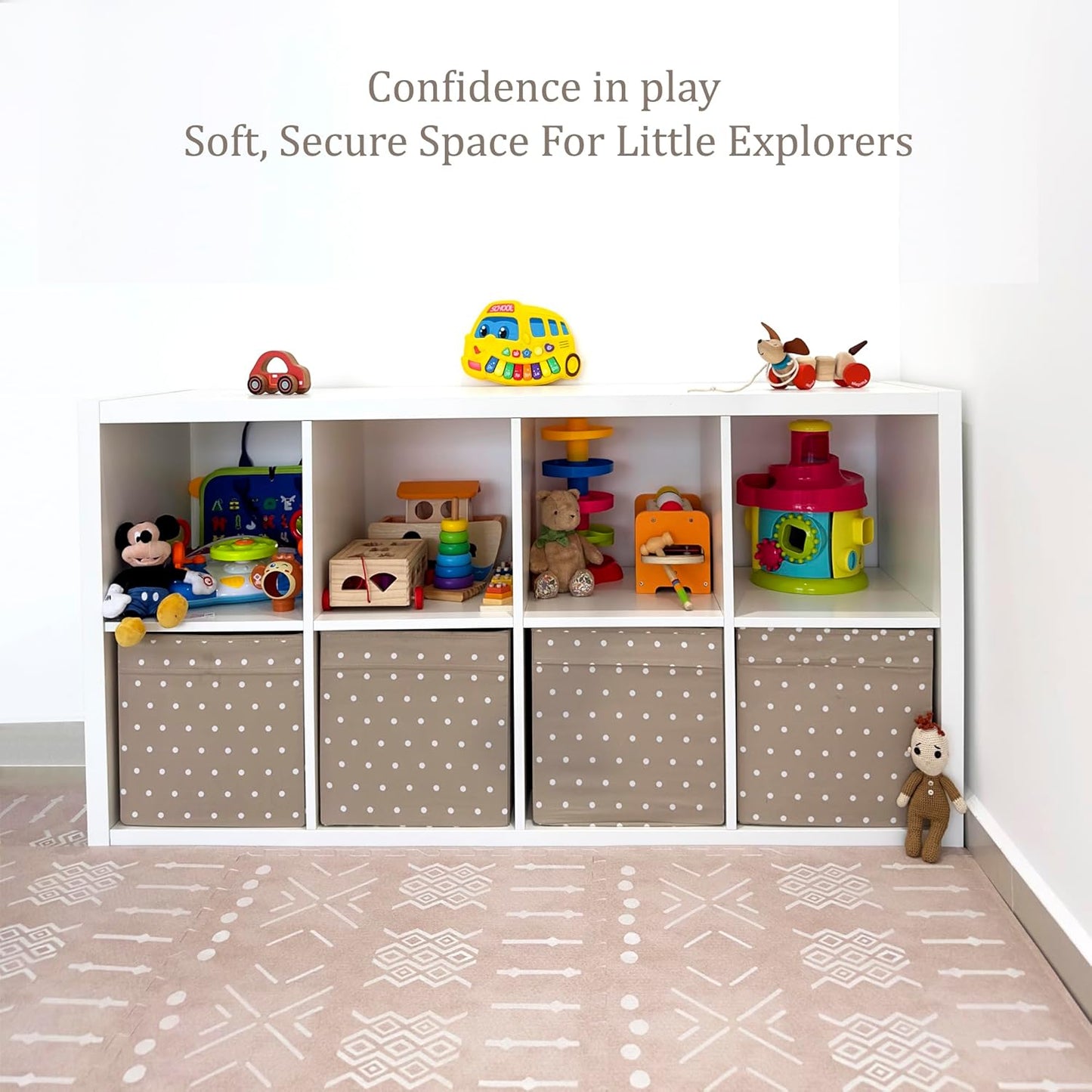 MOON WALKERS Stylish Boho Baby Play Mats for Floor, (6x6ft) Play Mat for Babies and Toddlers, Non-Toxic, Soft, Thick, Tummy Time Mat for Crawling (Extra Large 9 Tiles, Beige Aztec)