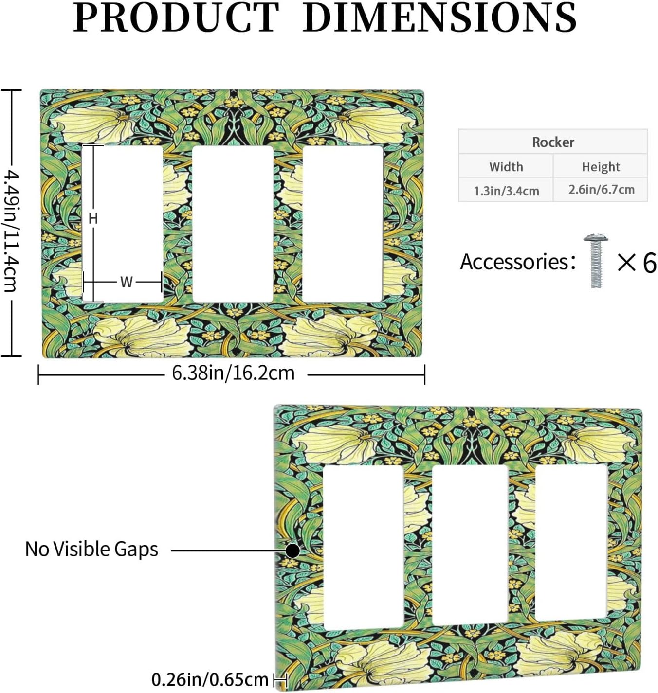 Light Switch Covers William Morris Vintage Floral Yellow Flowers Green Leaf 3 Gang Rocker Electrical GFCI Decorative Triple Outlet Wall Plate Cover Switchplate for Bedroom living Room Decor