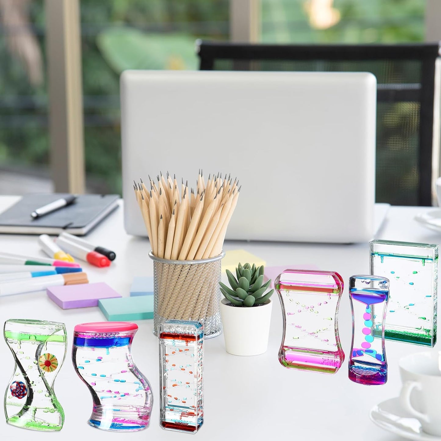 6 Pack Liquid Motion Bubbler Liquid Bubble Sensory Toys Colorful Oil Hourglass Fidget Toy Sensory Bottles Calming Toys Handheld Water Game for Boy Girl Autism ADHD Adults (Cute)