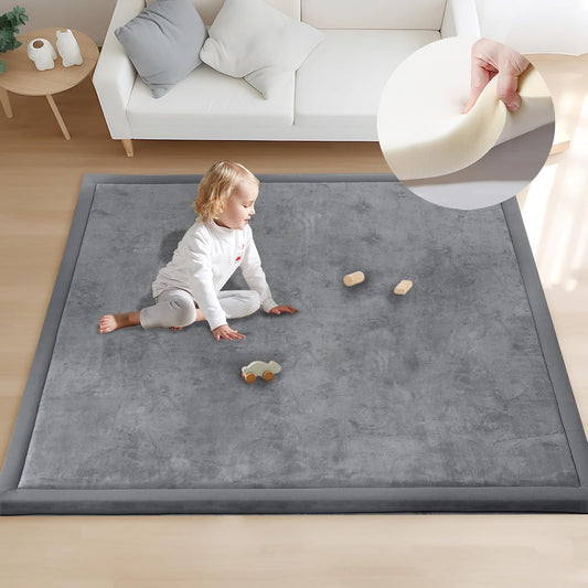 ACOMOPACK Baby Play Mat for Floor 1.3" Thick Memory Foam 50x50 Soft Velvet Playpen Mat for Kids,Infants,Toddlers,Tummy Time Crawling Mats with Non-Slip Bottom,Yoga,Tatami,Nursery Rug（Dark Grey）