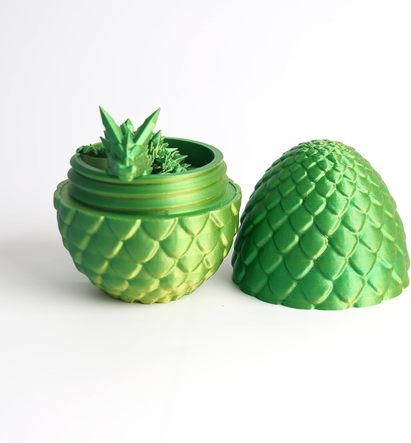 Dragon Egg - Surprise Egg with 8” Pearly Sheen Dragon Inside, 3D Printed Gift, Articulated Dragon Toy for Birthday, Home Decor (8” Green Mix Gold)