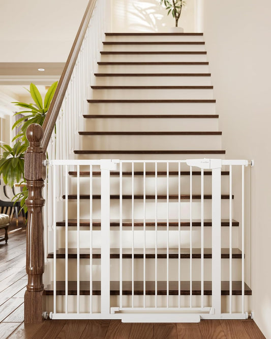 Cumbor 36" Extra Tall Baby Gate for Stairs, 29.7-48" Wide Dog Gates for Doorways, Auto Close Safety Gate for Babies and Pets, Easy Install, Pressure Mounted, Fits Doorways, Stairs, Entryways, White