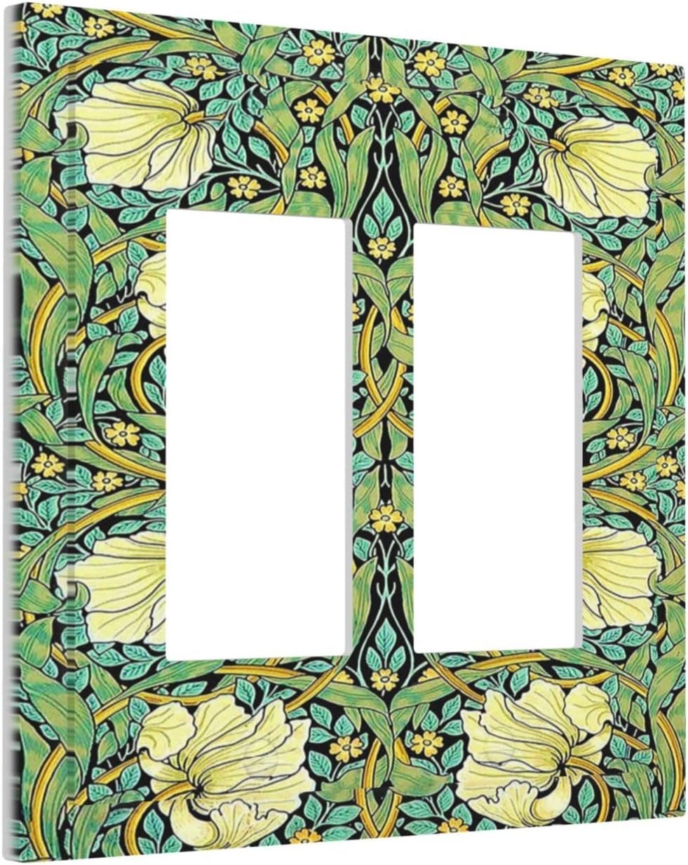 Decorative Outlet Covers William Morris Vintage Floral Yellow Flowers Green Leaf 2 Gang Double GFCI Rocker Electrical Wall Panels Light Switch Cover Plate for Bedroom living Room Decor