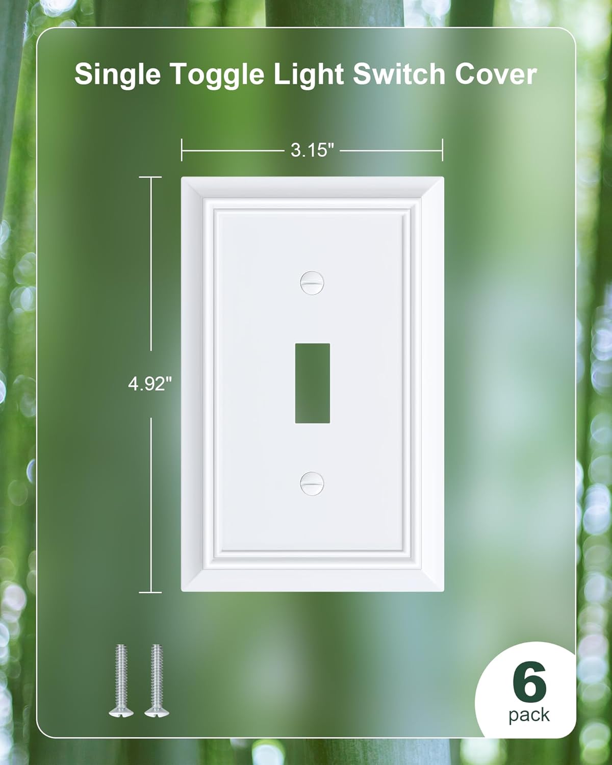 6-Pack Single Toggle Light Switch Cover Plate, Durable Natural Bamboo Fiber Decorative Switch Plate Covers, Pure White 1 Gang Wall Plate, Corrosion Resistant