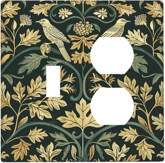 Wallplates William Morris Vintage Botanical Birds Golden Green Leaves 1 Toggle 1 Duplex Switch Plate Electrical GFCI Faceplate Decorative Light Switch Covers for Bedroom Home Decor