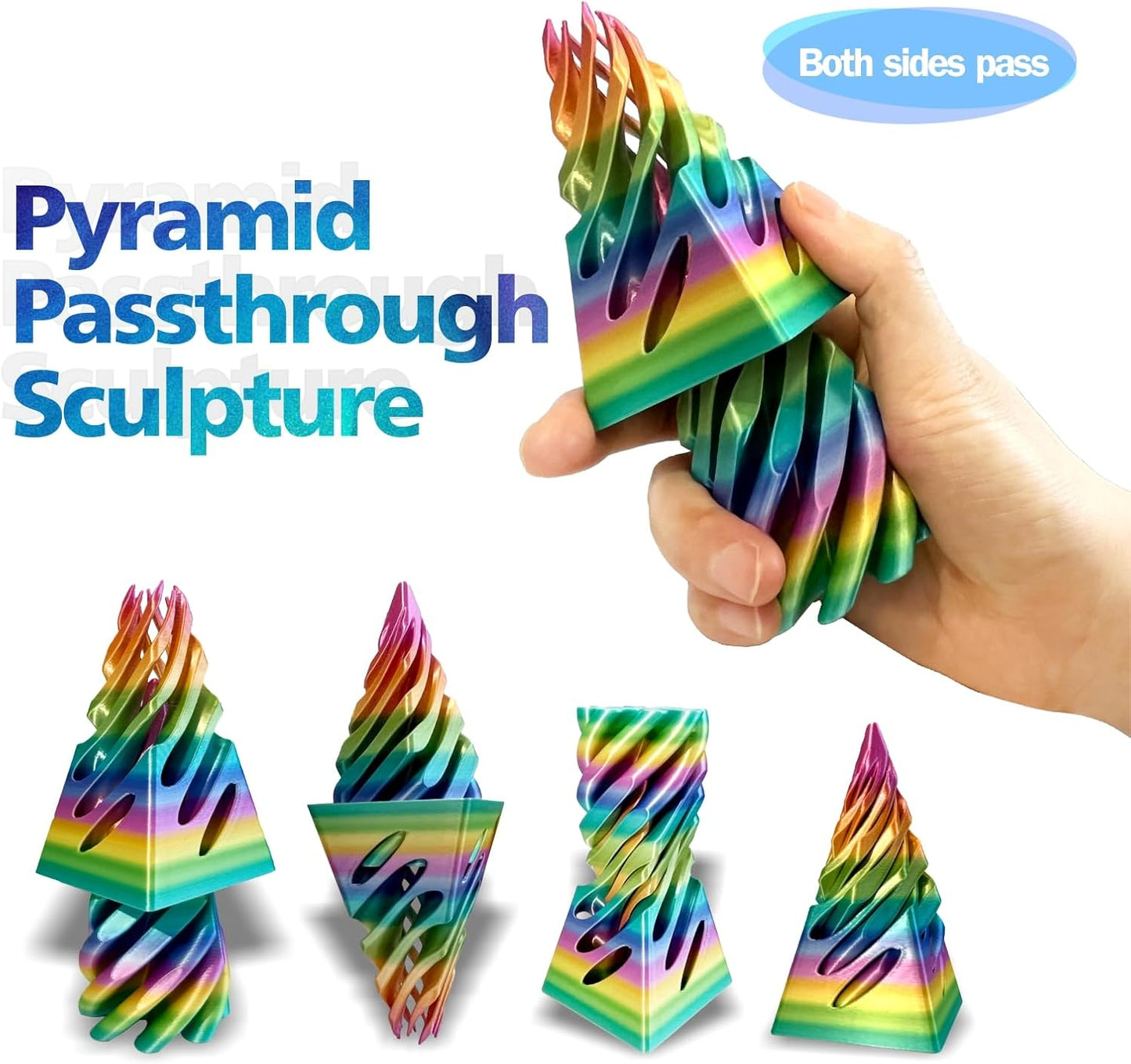 Impossible Pyramid Passthrough Sculpture-3D Printed Spiral Cone Fidget Toy, Pass Through Pyramid Fidget Toy, Vortex Thread Illusion Desk Toy for Adult, 4inch Helix Screw Fidget Toy for Stress Relief
