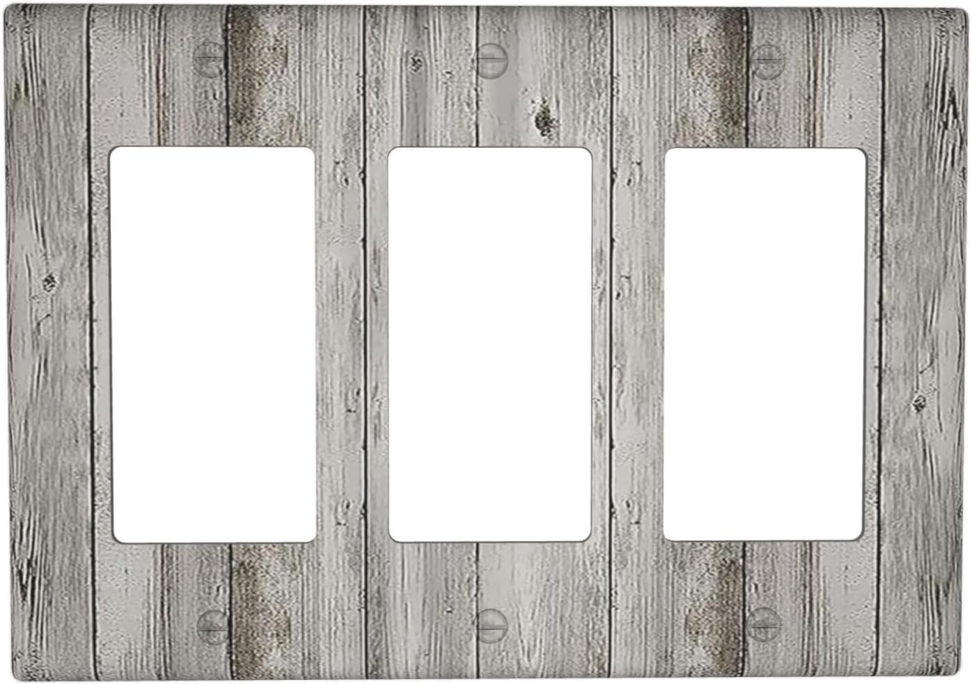 Light Switch Covers Farmhouse Rustic Grey Barn Door Wood 3 Gang Rocker Electrical GFCI Decorative Triple Outlet Wall Plate Cover Switchplate for Bedroom Cabin Decor