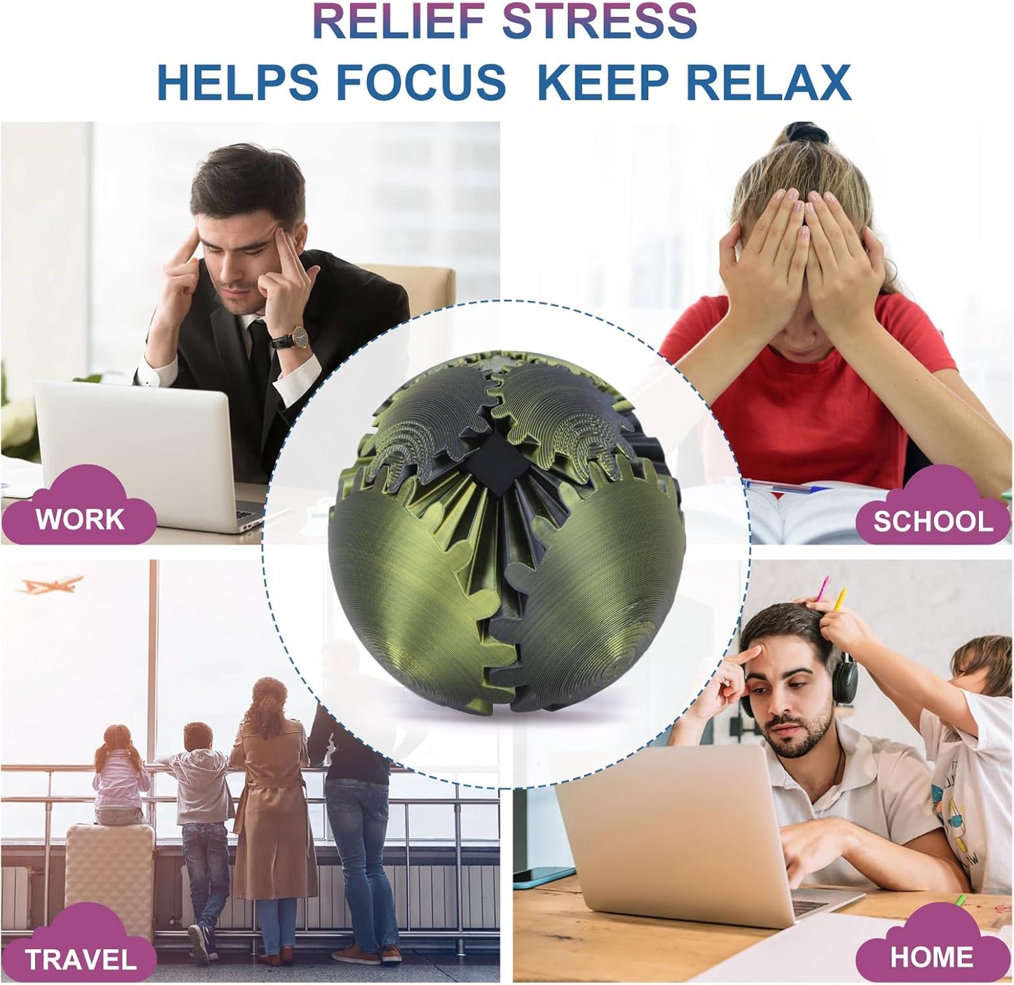 Gear Ball, Gear Sphere, 3D Printed Gear Ball Spin Ball Cube Fidget Toys GearSphere Ball, Stress Ball, Gear Sphere Desk Toy, Fidget Ball, Gear Toy for Stress and Anxiety Relaxing (Laser Color G)