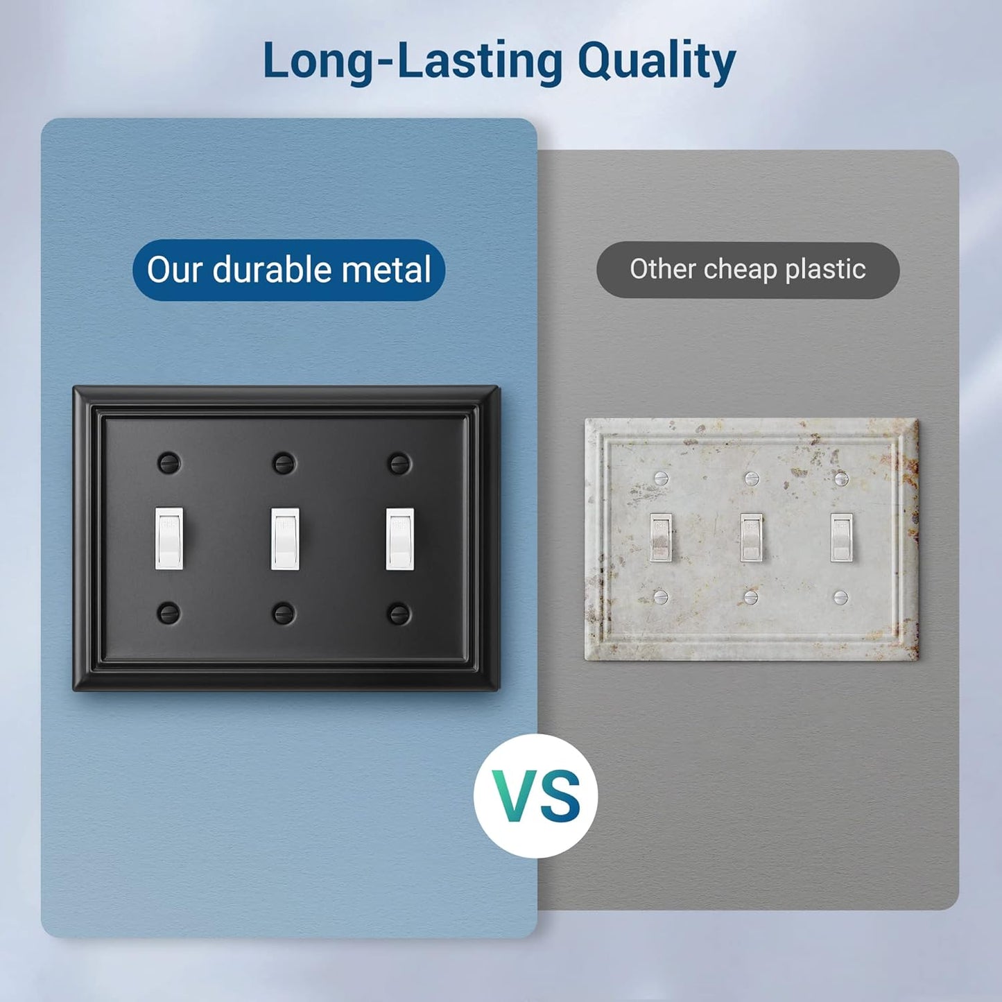 DEWENWILS Triple Toggle Wallplates, Black Light Switch Covers, Heavy Duty Metal Material, Pack of 2