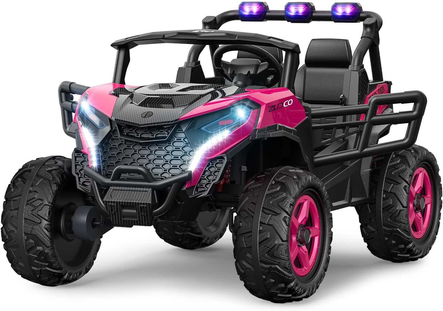 24V 2 Seater Ride on Car Truck, 4x200W, EVA Tires, 4WD/2WD, Rainbow Lights, Remote Control, Shock Absorbers, Bluetooth, Ride On UTV Toy for Kids Ages 3-8, Pink