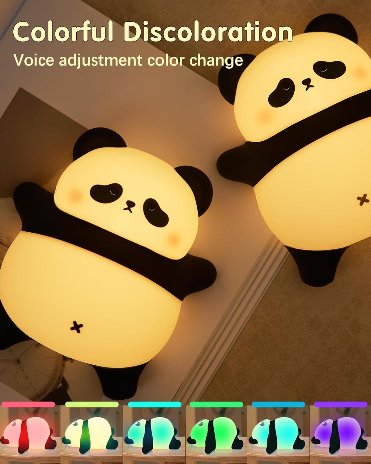 Voice Control Panda Night Light, 6 Colors 30-Minute Timer, Cute Animal Silicone Nursery Night Light Rechargeable Table Lamp Bedside Lamp with Touch Sensor for Baby Girls Women Bedrooms, Living Room