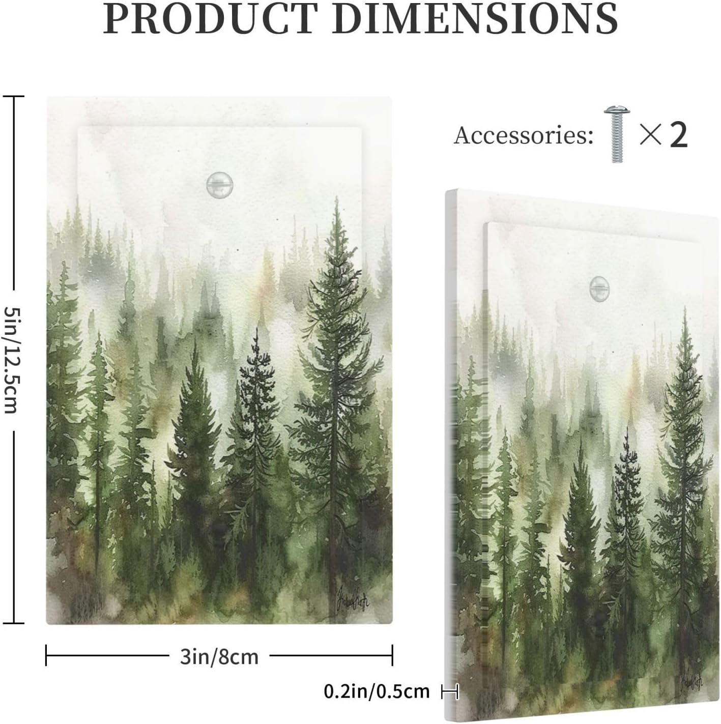 Light Switch Cover Plate Green Forest Watercolor Painting Foggy Pine 1 Gang No Device Blank Electrical Wall Plates Faceplate Decorative Switch Plate for Bedroom living Room Decor