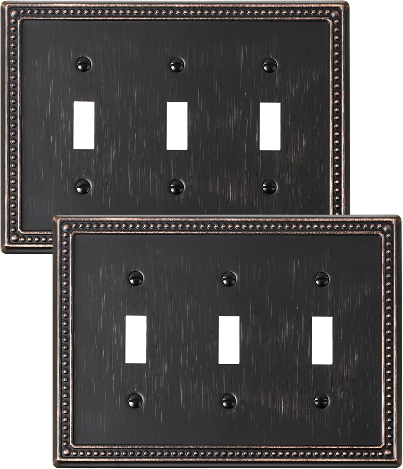 2-Pack Triple Toggle Light Switch Cover Plate, Pearls Decorative Switch Plate Covers, Aged Bronze 3 Gang Metal Wall Plate, Corrosion Resistant