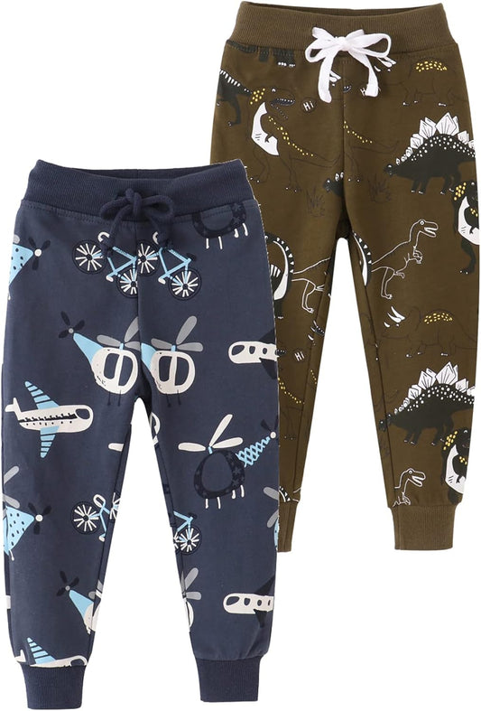 HUAER& Baby Boy's Jogger Pants Dinosaur Car Drawstring Elastic Sweatpants