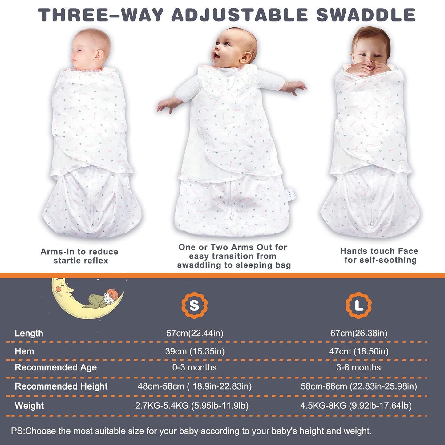 Swaddle-Blanket Baby Girl & Boy Swaddles Newborn Infant Transition 100% Cotton Wrap Blankets, 3-Way Adjustable Wearable Blanket, TOG 1.0 (Love, Small, 0-3 Month)