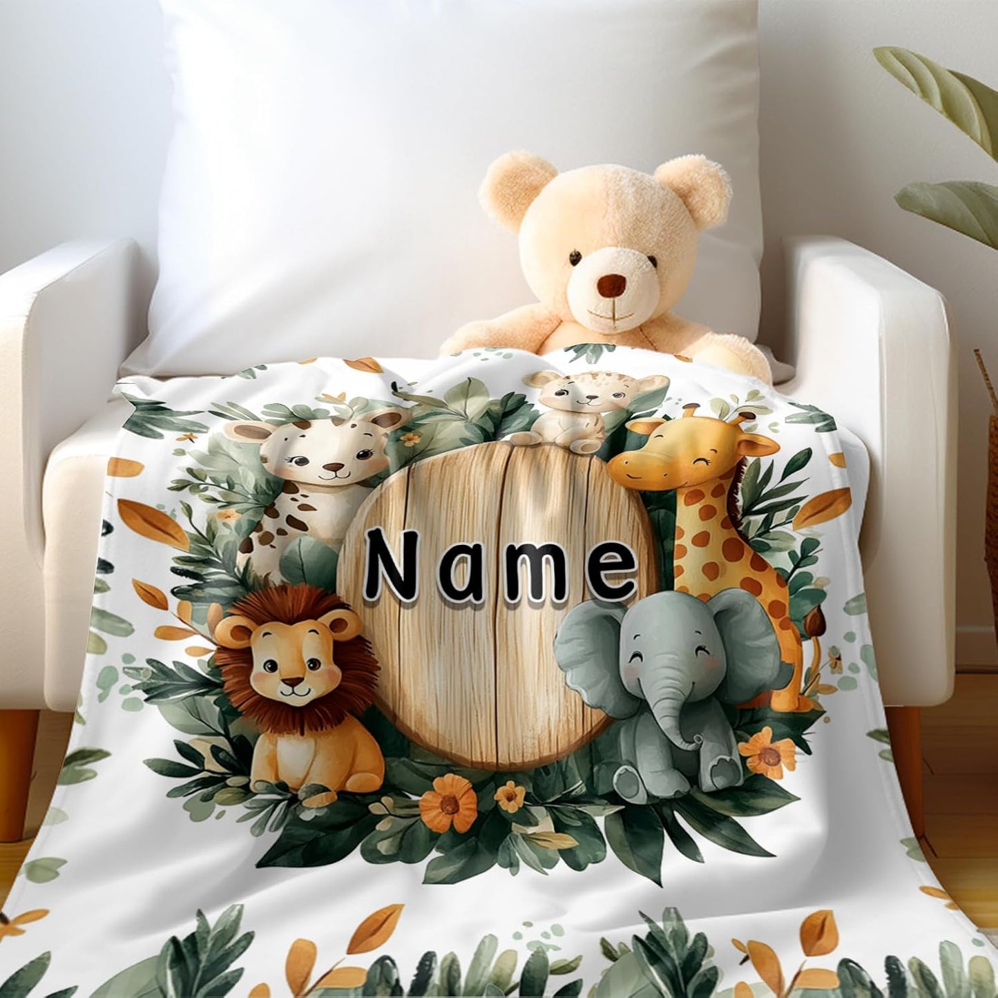 Ship Next Day, Personalized Baby Blanket - Printed in USA, Custom Baby Blanket with Name, Customized Animal Blankets for Boys & Girls, Soft Cozy Receiving Blankets for Toddlers, Stroller Decor Throw