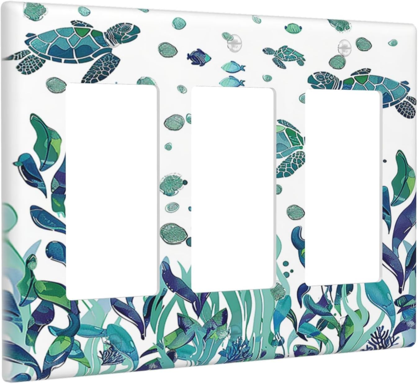 Light Switch Covers Vibrant Turtle Seagrass Watercolor Painting 3 Gang Rocker Electrical GFCI Decorative Triple Outlet Wall Plate Cover Switchplate for Bathroom living Room Decor