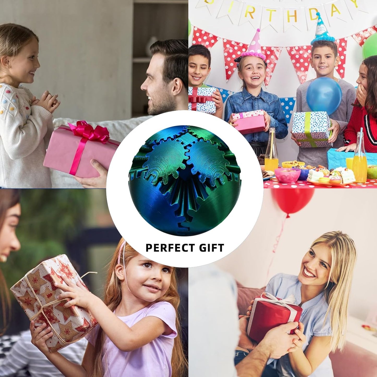 3D Printed Gear Ball,Funny Spin Ball Cube Fidget Toy,Activity Gear Sphere Fidget Spinner Hand Toy,Executive Desk Toys,Creative Gift (Green)