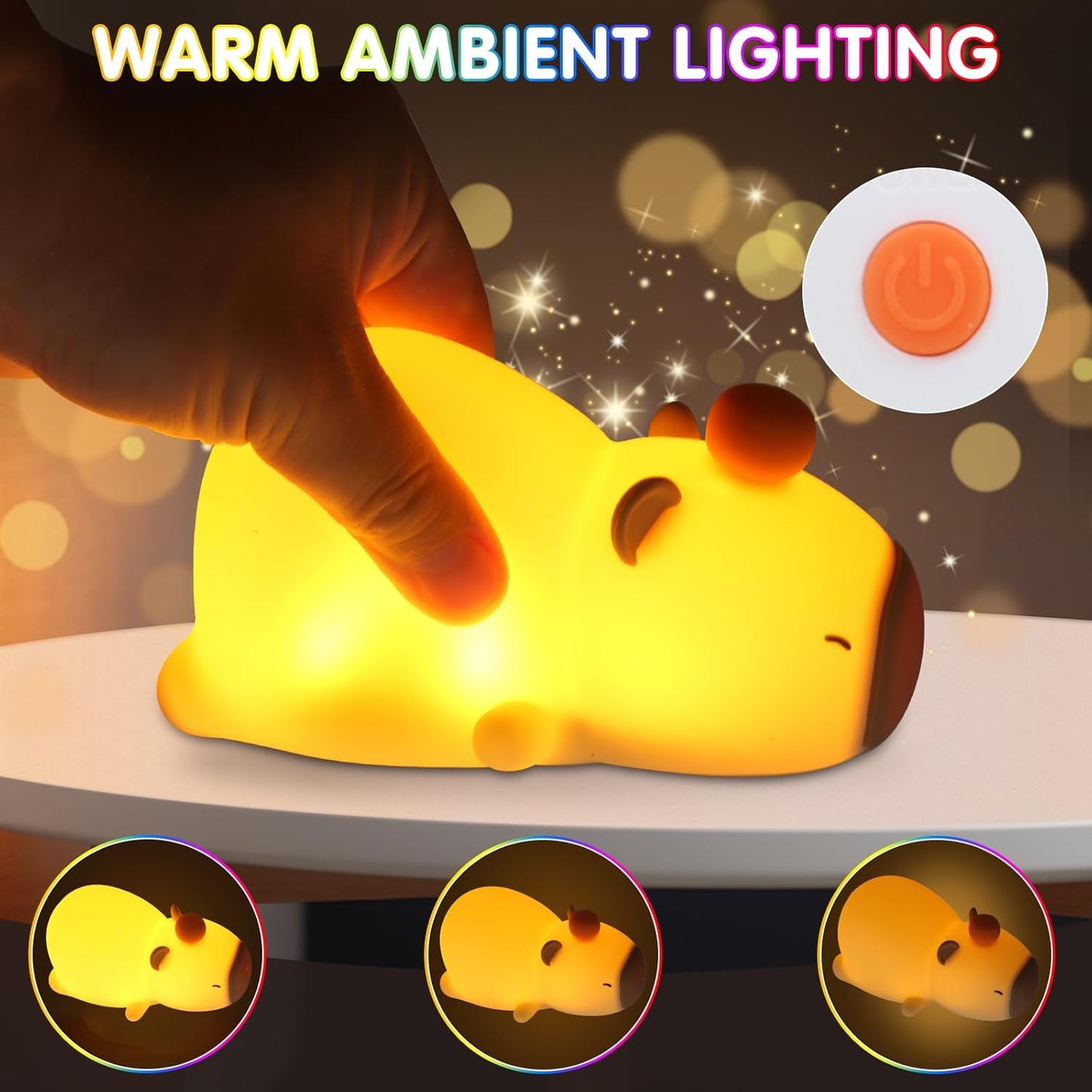 Night Light for Kids, 7 Color Changing BPA-Free Silicone Lamp with Touch Control, Eye Protection, Rechargeable Battery, Soft & Safe Nursery Lamp for Boys & Girls (Sleeping Capybara)