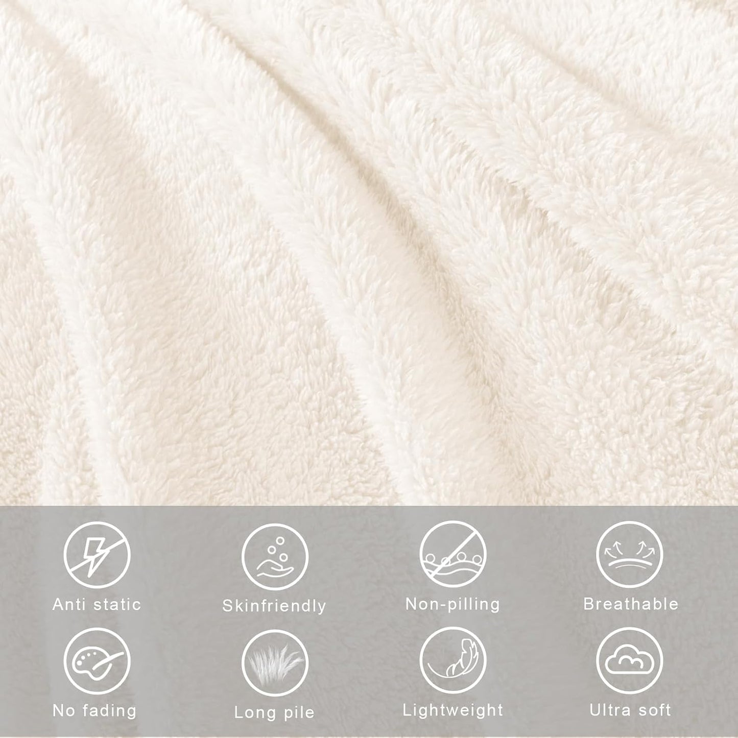 Exclusivo Mezcla Queen Size Flannel Fleece Blanket, Super Soft Velvet Plush Bed Blanket, Fuzzy Cozy and Warm for All Seasons, 90x90 Inches, Ivory