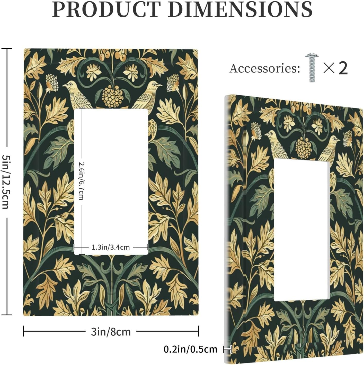Decorative Outlet Covers William Morris Vintage Botanical Birds Golden Green Leaves 1 Gang Single Rocker Light Switch Cover Plate Wall Plates GFCI Faceplate for Bedroom Home Decor
