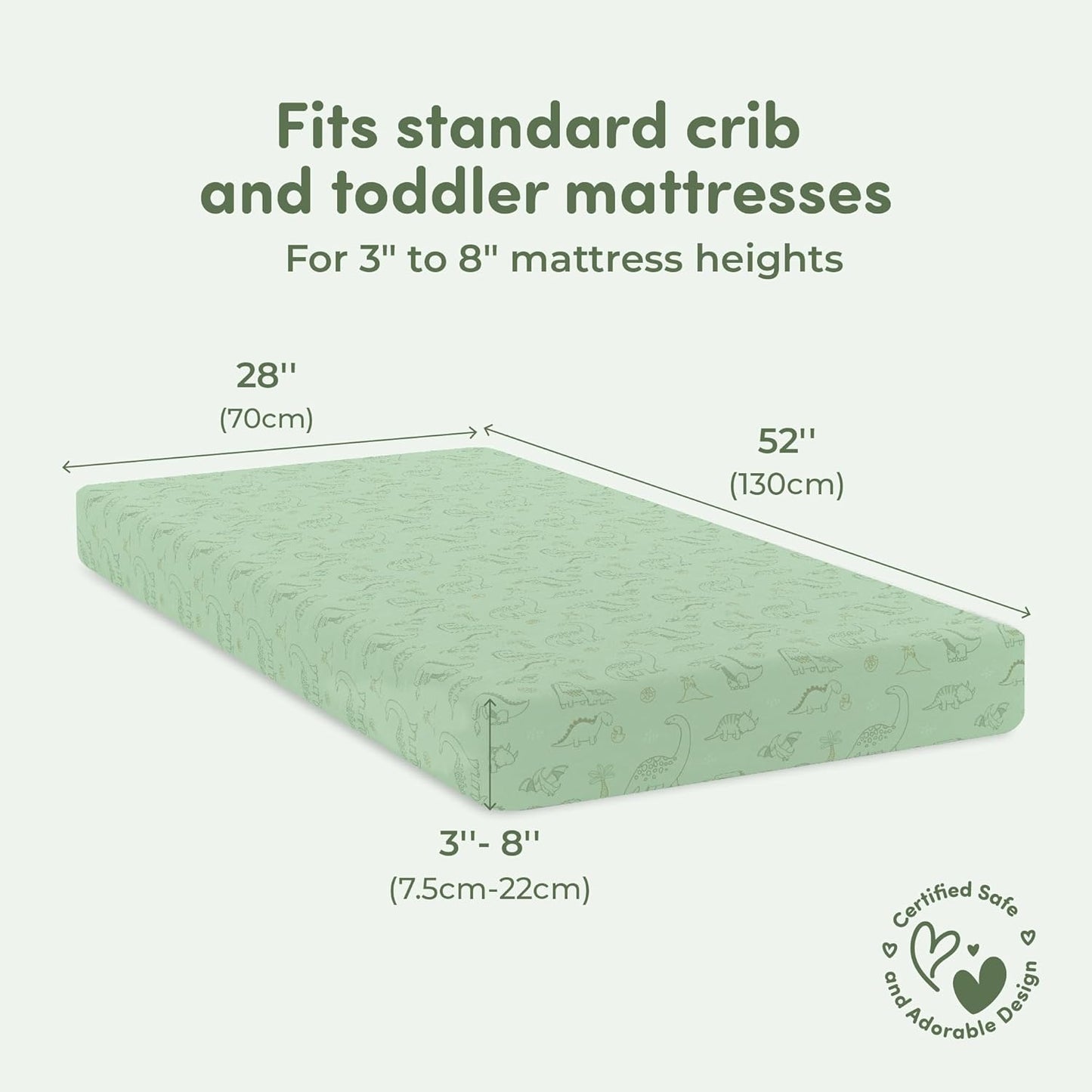 Sweety Fox 2-Pack Crib Sheets - Soft Jersey Cotton Fitted Sheets for Boys and Girls, Mini Crib Sheets, Toddler Bed Sheets (Dinosaur)
