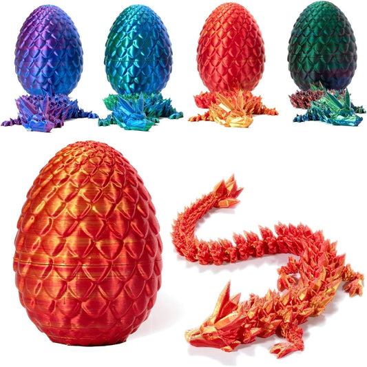 3D Printed Dragon Fidget Toys Dragon Egg 12inch Flexible Dragon Toy 3D Printed Dragon Egg with Articulated Dragon Inside Fidget Toys for Autism/ADHD Easter Toys Gifts