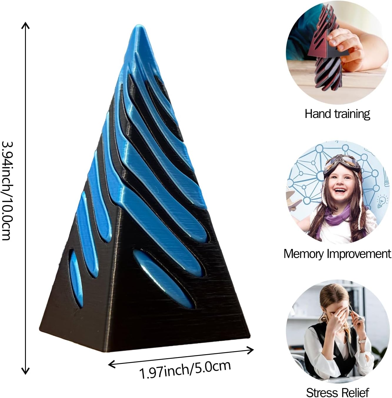 Impossible Pyramid Passthrough Sculpture-3D Printed Spiral Cone Fidget Toy, Pass Through Pyramid Fidget Toy, Vortex Thread Illusion Desk Toy for Adult, 4inch Helix Screw Fidget Toy for Stress Relief