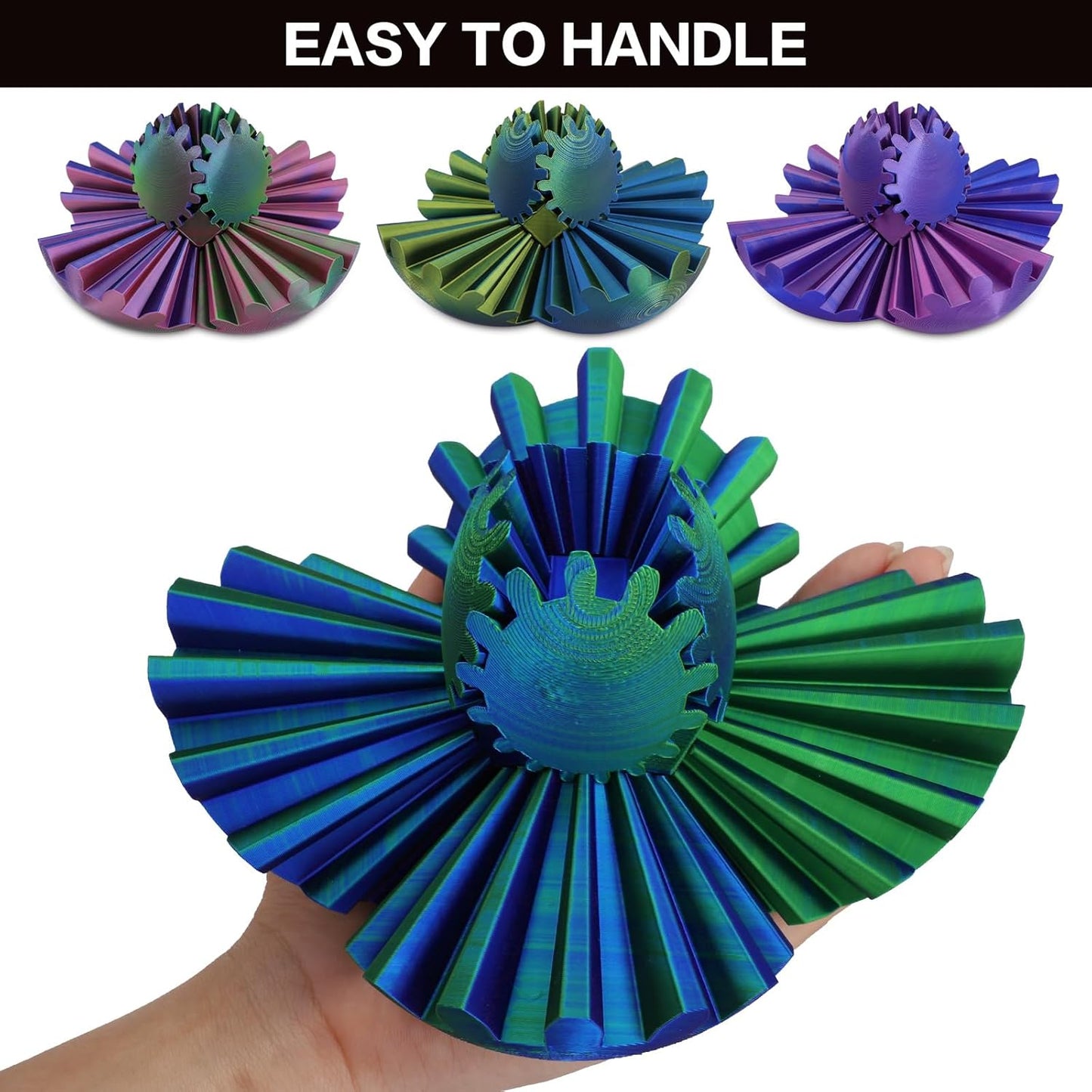 4-inch Larger 3D Printed Gear Ball - Marvellous Design Gear Sphere, Already Assembled 360° Rotatable Gearsphere, Steampunk Whirling Wonder Fidget for Stress and Anxiety Relief (Dazzle Color)