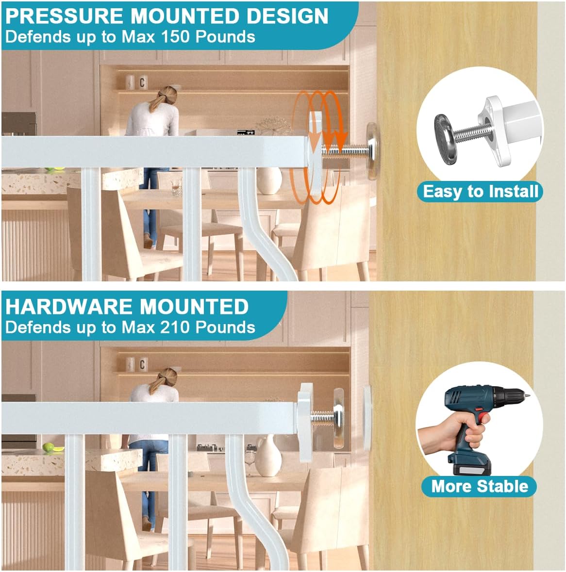 Extra Wide Baby Gate for Doorways 29.9"-53.1", Pressure Mounted Dog Gates With Door, Child Safety Barrier Walk Thru Indoor, Large Babygate Long for Kids Toddler Pet Outside, 30 In Tall White