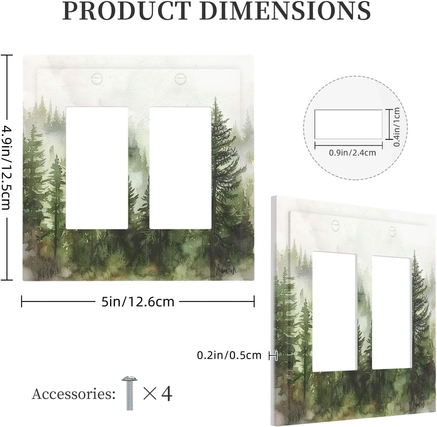 Decorative Outlet Covers Green Forest Watercolor Painting Foggy Pine 2 Gang Double GFCI Rocker Electrical Wall Panels Light Switch Cover Plate for Bedroom living Room Decor