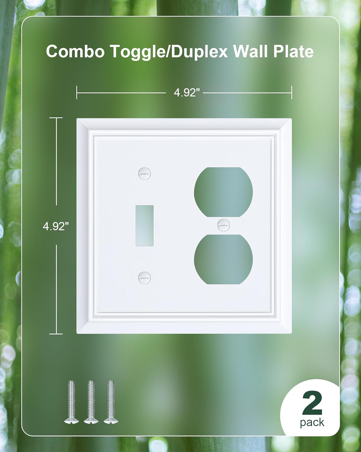 2-Pack Combo Toggle/Duplex Light Switch Cover Plate, Pure White Outlet Cover Plate, Natural Bamboo Fiber Decorative Wall Receptacle Cover for Electrical Outlets, Light Switch