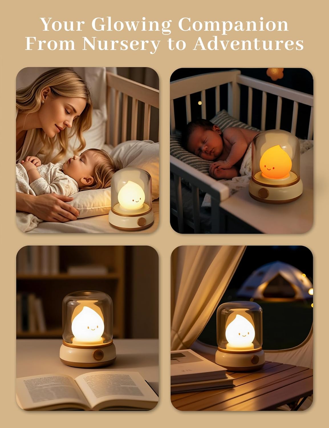 Cute Campfire Lamp, Portable LED Camping Lantern, Rechargeable, Dimming, Candle Lights & Night Light 2 Mode, Table Bedside Lamps, Nightlight for Kids Room, Halloween Decor