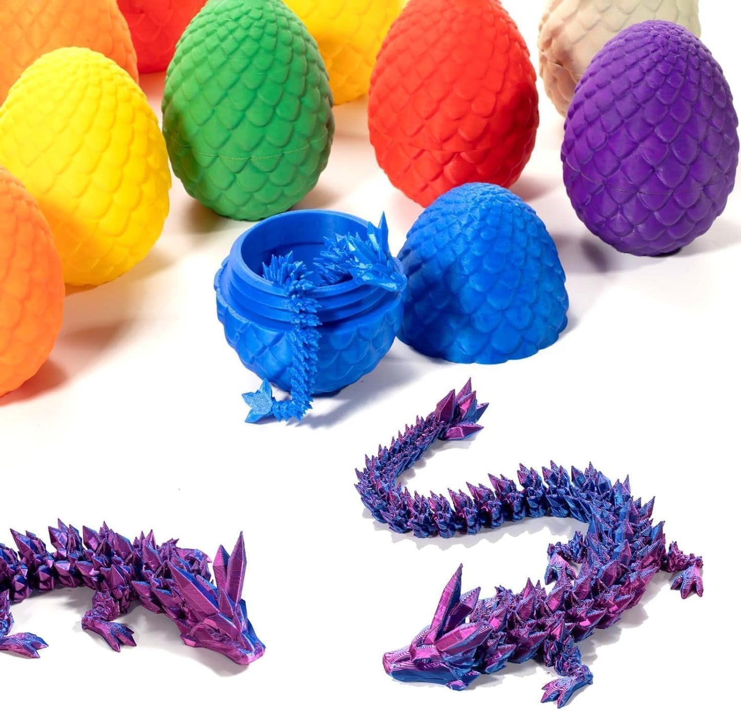 Cessfle 3D Printed Dragon in Egg, Crystal Dragon Eggs with Dragon Inside, Full Articulated Dragon Eggs 3D Dragon Toys, Mystery Dragon Egg for House of Dragon, 3D Printed Animals Fidget Toys