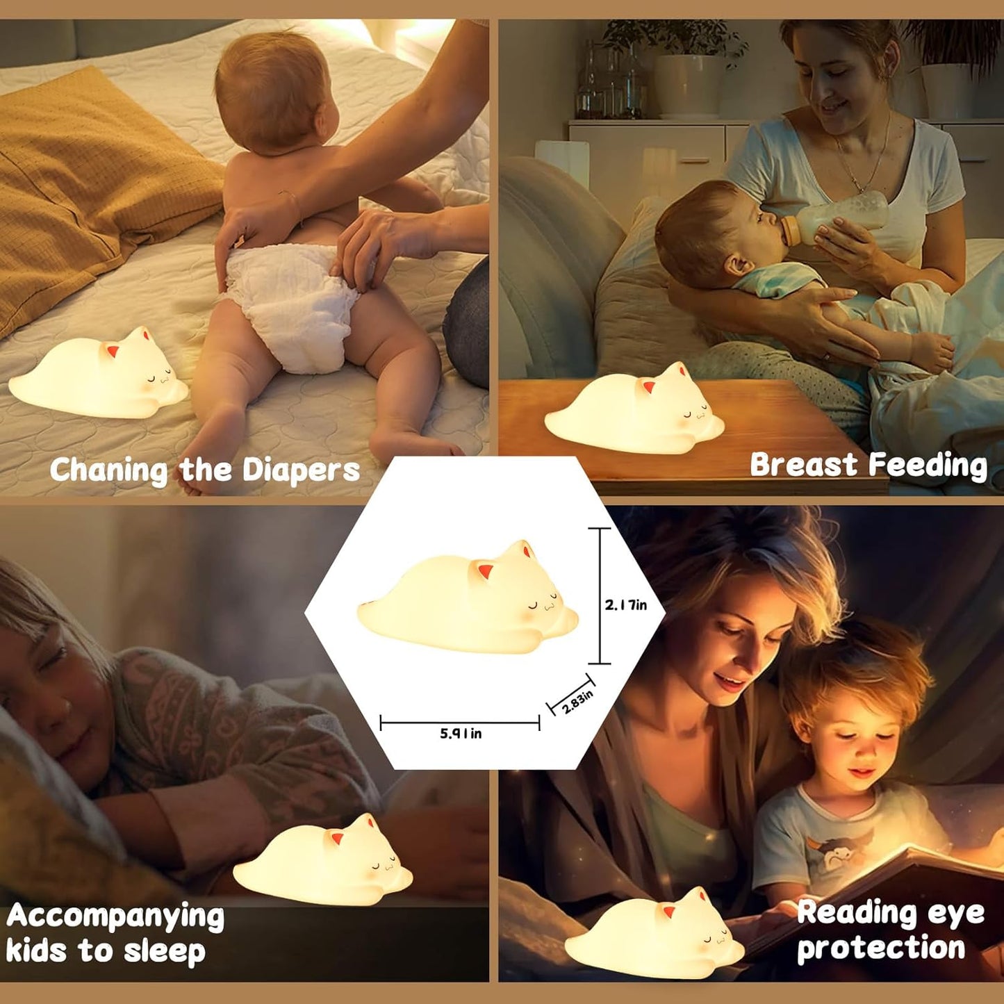 Tremdwoto Cat Night Light for Kids,Cute Colorful Night Light Baby Girl Squishy Night Light Lamp 1/3 Hour Timer Kitty Light Dimmable Nursery Lamp Nightlight (cat -Sleeping)