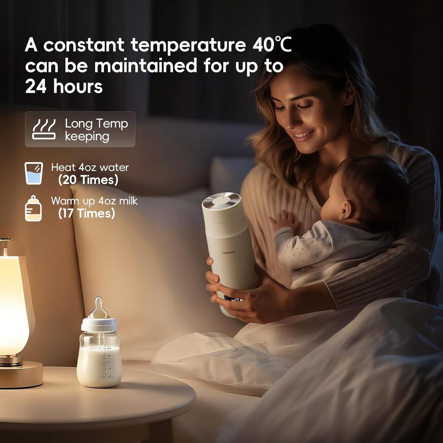 Portable Bottle Warmer for Travel, Detachable Baby Bottle Warmer Portable for Breastmilk Formula, Fast Heating & Long time Temp Keep, Rechargeable, Healthy for Baby on Journey, Car, Airplane