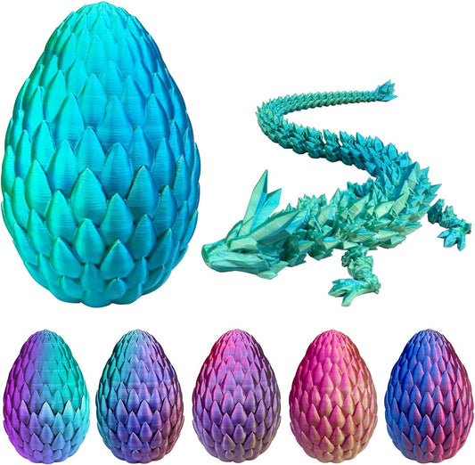 3D Printed Dragon with Dragon Egg 16.5'' Articulated Dragon Crystal Dragon Fidget Dragon Egg Toys Executive Desk Toys (Dragon & Egg-Rainbow Colour)