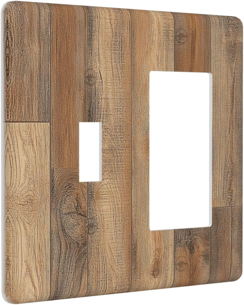 Outlet Covers Retro Rustic Brown Wood Grain 1 Toggle 1 Rocker Combination Decorative Wall Plate Electrical Switch Plates Light Switch Cover Plate For Farmhouse Cabin Decor