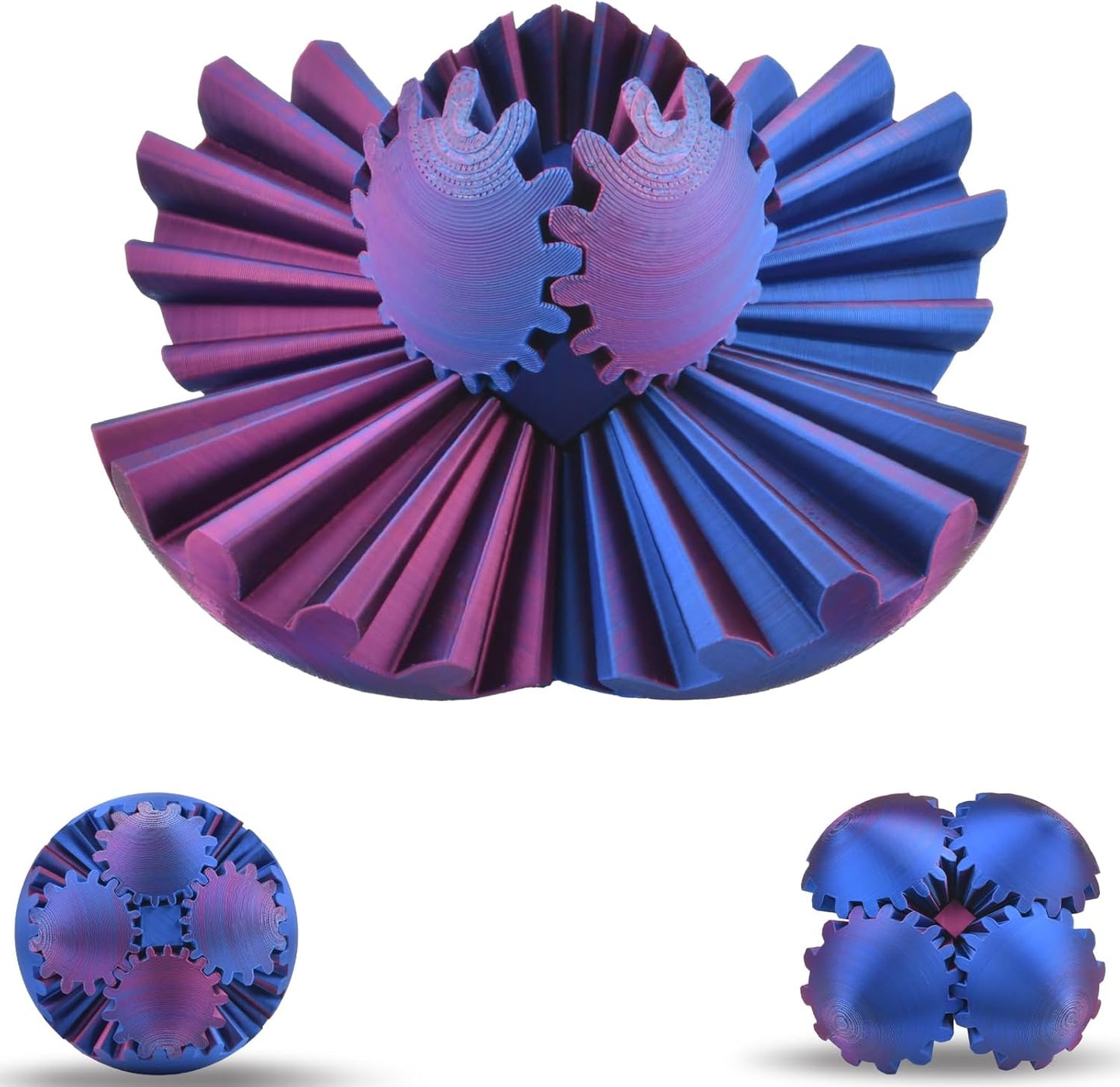 3D Printed Gear Sphere Ball – Colorful Gear Ball Fidget Gear Sphere Puzzle Cube Stress Relief Toy for Office and Home Decor Unique Gift Idea for Friends and Family (Red&Blue)