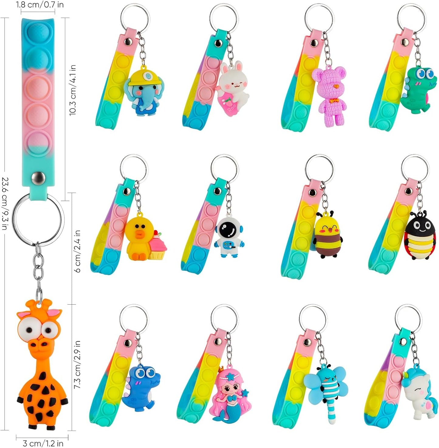 28 Pack Pop Fidget Toys Bulk Keychain for Kids,Mini Pop its with 3D Animal Cute Keychains for School Classroom Gifts,Party Favors for Kids