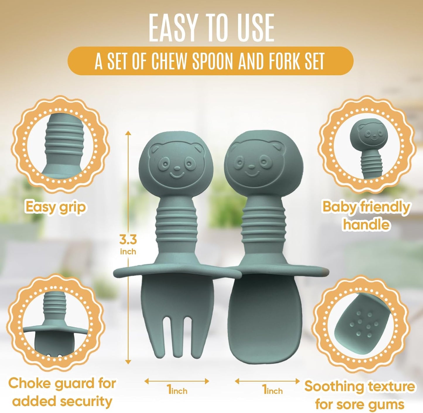 4pc Silicone Baby Spoons Self Feeding Baby Utensils 6-12 Months - 3 Baby Spoon - 1 Baby Fork - Toddler Cutlery Set - BPA Free, Dishwasher Safe, Baby Eating Essentials (Light pink/Army Green)