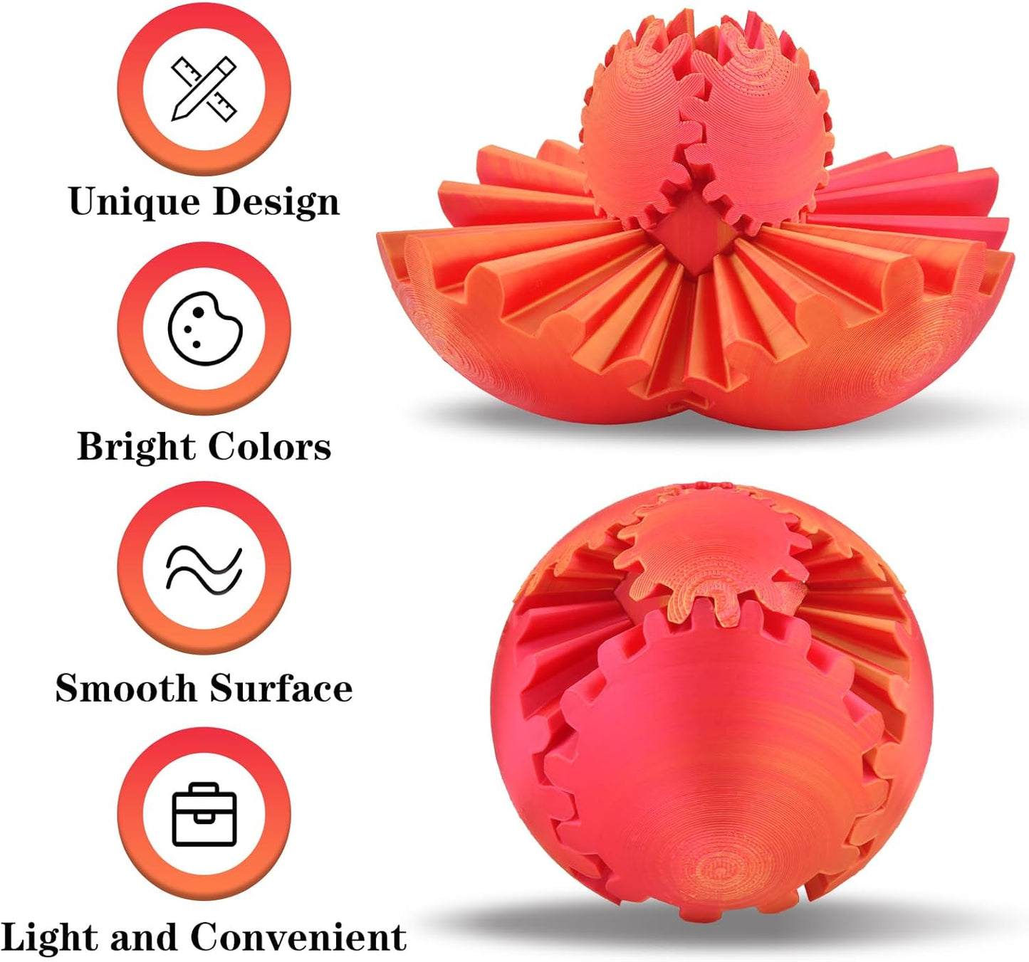 3D Printed Gear Sphere Ball – Colorful Gear Ball Fidget Gear Sphere Puzzle Cube Stress Relief Toy for Office and Home Decor Unique Gift Idea for Friends and Family (Red&Gold)