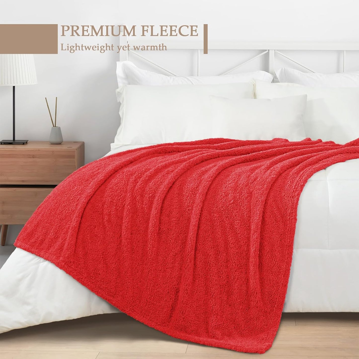 Exclusivo Mezcla Fleece Blanket for Couch, Soft and Cozy Queen Blankets for Women Men Girls Kids, Suitable for All Seasons, Red, 90x90 Inches