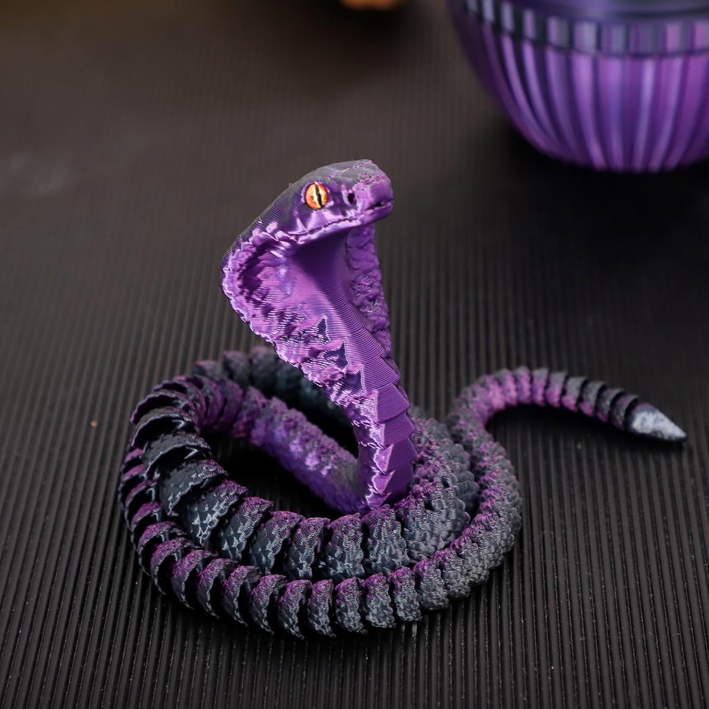 3D Printed Snake Egg, 3D Printed Fidget Animals,3D Crystal Snake Flexible Joints Home Decor Executive Desk Toys,Home Office Decor Executive Desk Toys for Autism/ADHD (Black Purple)