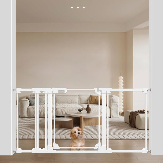WAOWAO Clear Acrylic Baby Gate for Stairs Modern Design Acrylic Auto Close Pet Gate, 57.87-66.14" Wide Safety Baby Gate for Doorways,White Clear Dog Gates Indoor, Hallways,Kitchen