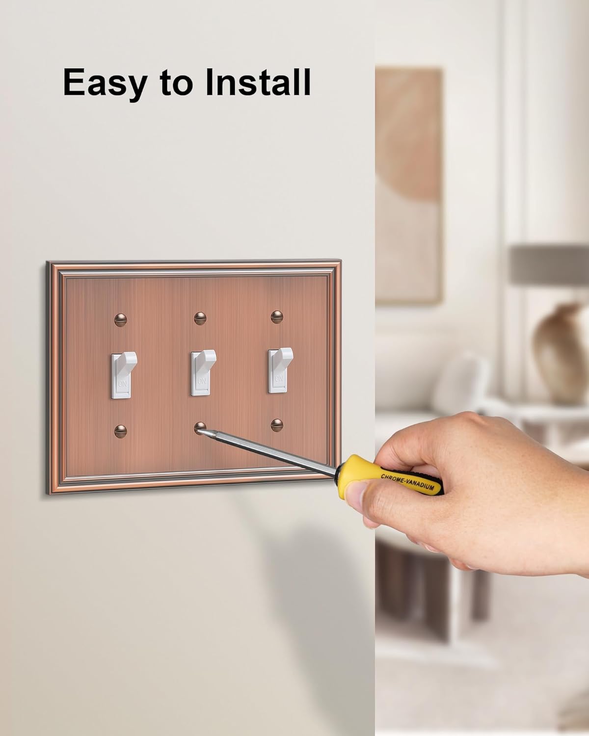 2-Pack Triple Toggle Light Switch Cover Plate, Durable Solid Zinc Alloy Decorative Switch Plate Covers, Antique Copper 3 Gang Wall Plate, Corrosion Resistant