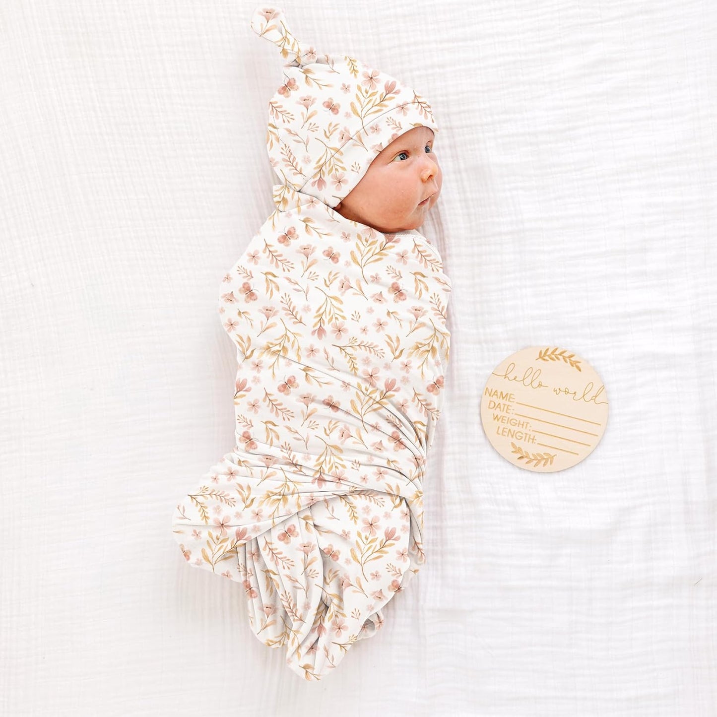 Konssy Baby Girl Newborn Receiving Blanket with Matching Headband and Beanie Set Baby Swaddle Nursery Swaddle Wrap